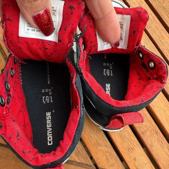 Converse All Star Kids High Top Sneakers Black Red Canvas Shoes Size 4 - Picture 5 of 6